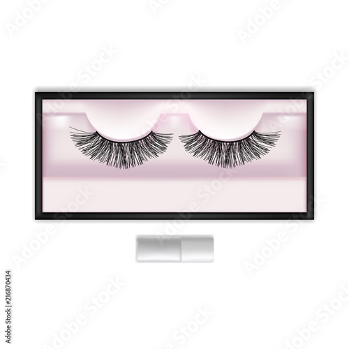 Realistic Detailed 3d False Eyelashes in Package Box. Vector