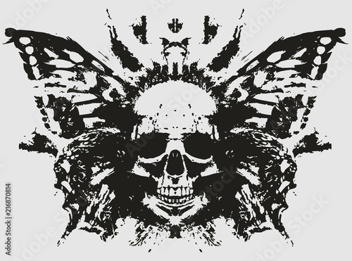 Demon skull with butterfly wings behind