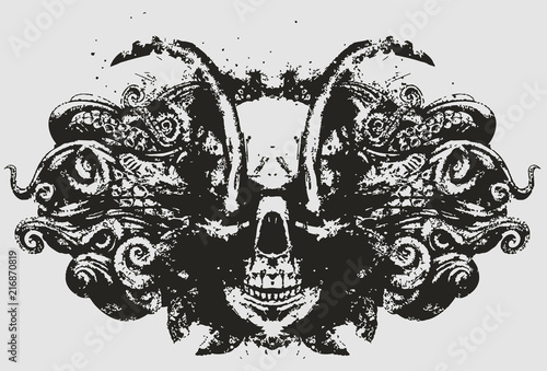 Demon skull with sparkling eyes