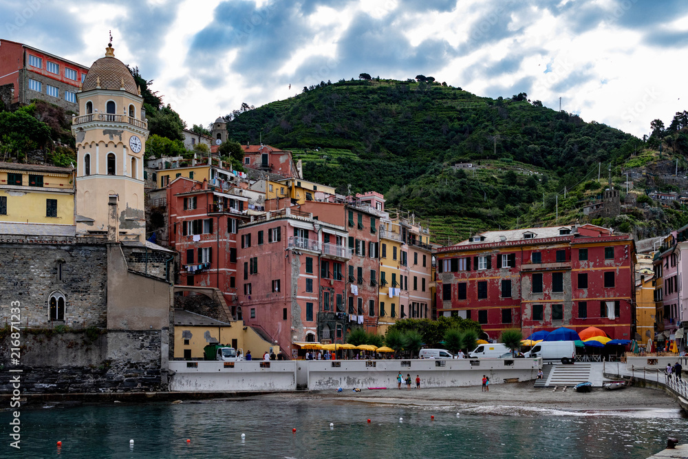 Cinque terre - View on the village with mountains
