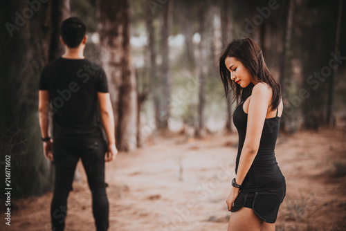 sad woman looking your boyfriend walking leave life her vintage style,heartbreak woman outdoor concept