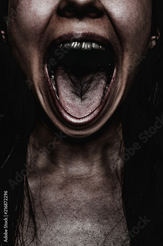 Screaming face of woman. Concept of victim of any discrimination, harassment, poorness, hunger