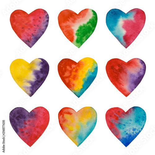 Set of  watercolor  hearts for Valentine's Day or weddings