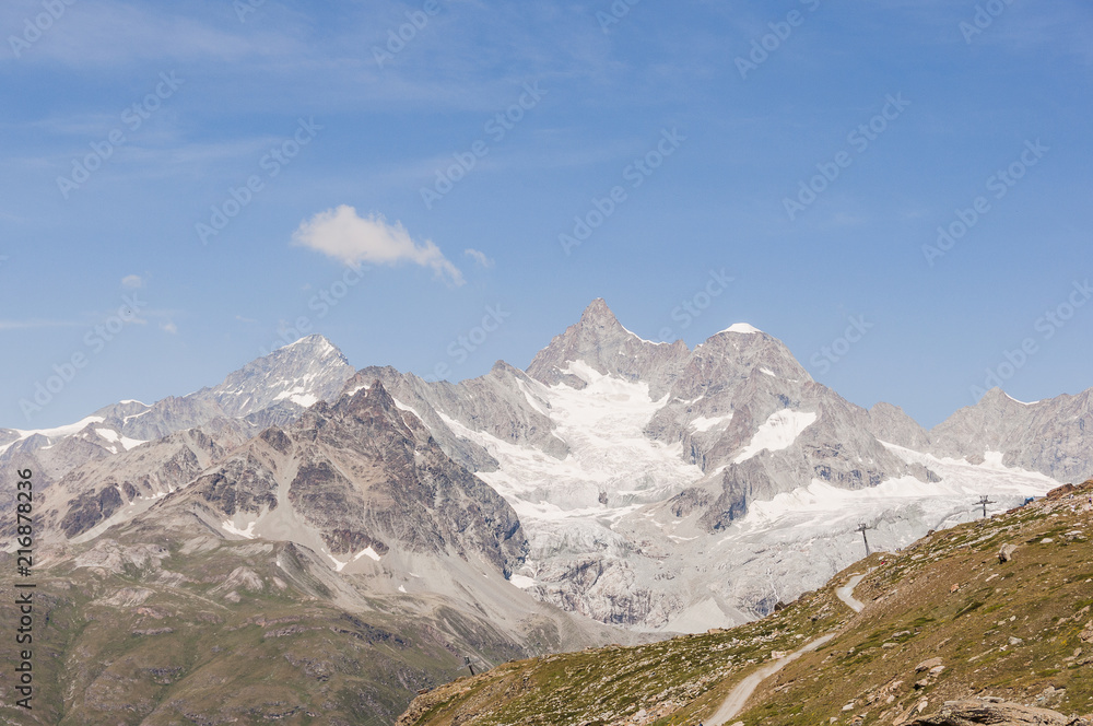 Zermatt, Zinalrothorn, Wallis, Walliser Berge, Wellenkuppe, Ober Gabelhorn, Gletscher, Wanderweg, Blauherd, Sunnegga, Sommer, Schweiz