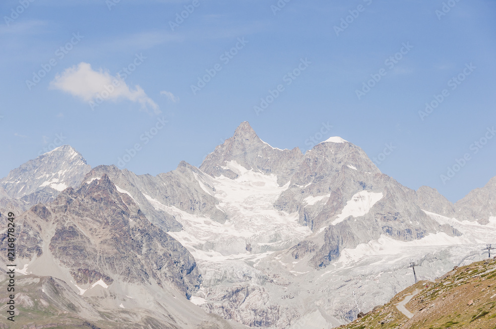 Zermatt, Alpen, Wallis, Walliser Berge, Zinalrothorn, Ober Gabelhorn, Wellenkuppe, Gletscher, Wanderweg, Bergbahn, Blauherd, Sunnegga, Sommer, Schweiz