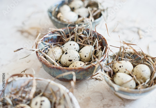 Healthy organic raw fresh quail eggs in bowl