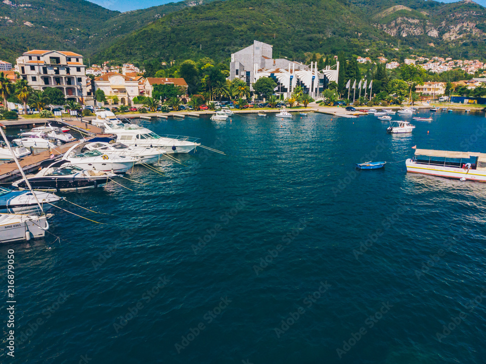 yachts in dock of montenegro port.