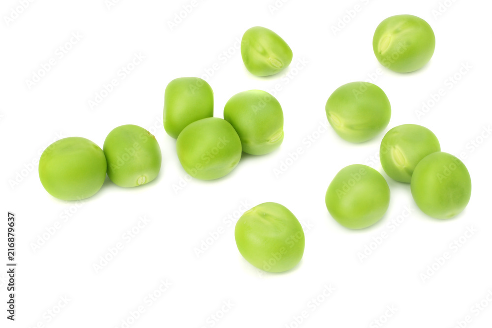 fresh green peas isolated on white background. top view fresh green peas isolated on white background. top view