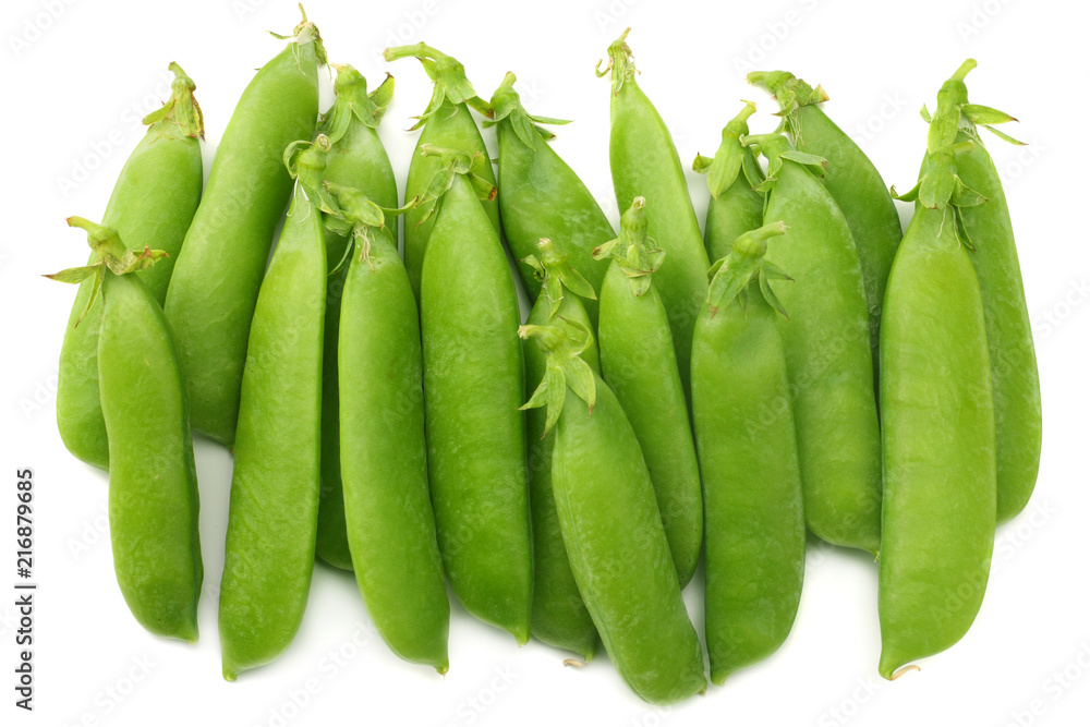 fresh green peas isolated on white background. top view fresh green peas isolated on white background. top view