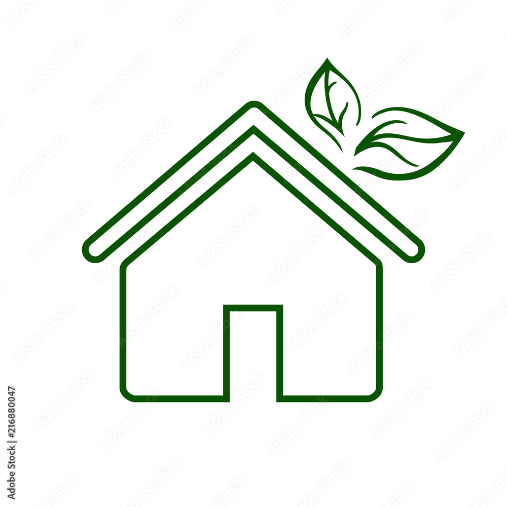 Eco house line icon. Environmentally sustainable home or house with green leaves. Vector Illustration Eco house line icon. Environmentally sustainable home or house with green leaves. Vector Illustration