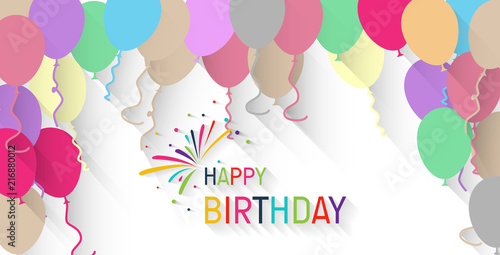 Photography Happy Birthday Greeting Card with colorful balloons and confetti