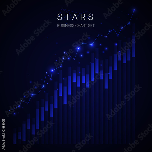 Modern business star growing chart vector on blue background.