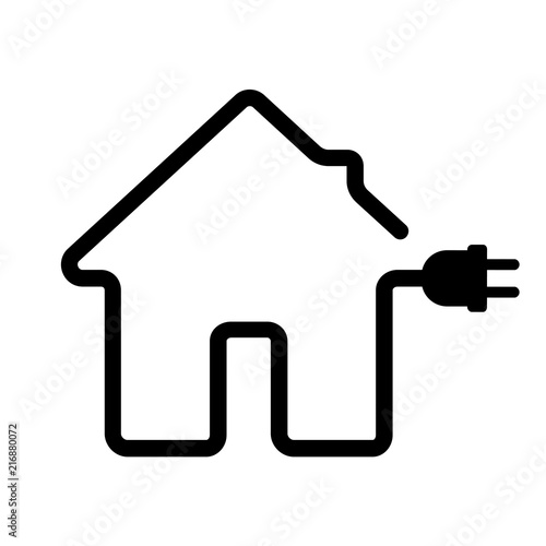 Line icon of smart home with power efficiency. House or home with electric plug. Vector Illustration