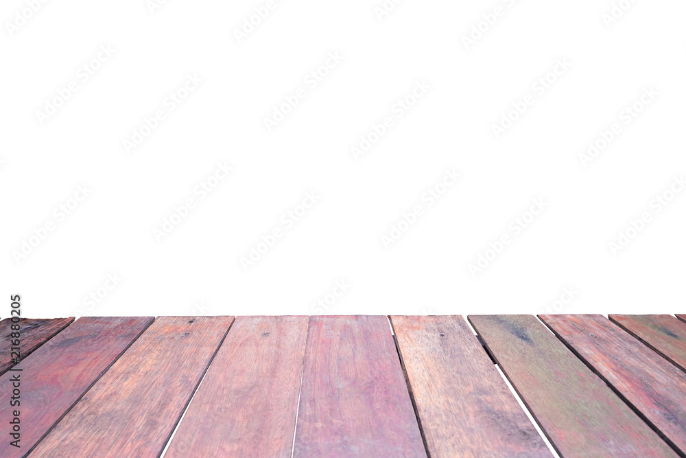 Emtpy wooden table, object used for presentation and template your product, on isolated white background Emtpy wooden table, object used for presentation and template your product, on isolated white background