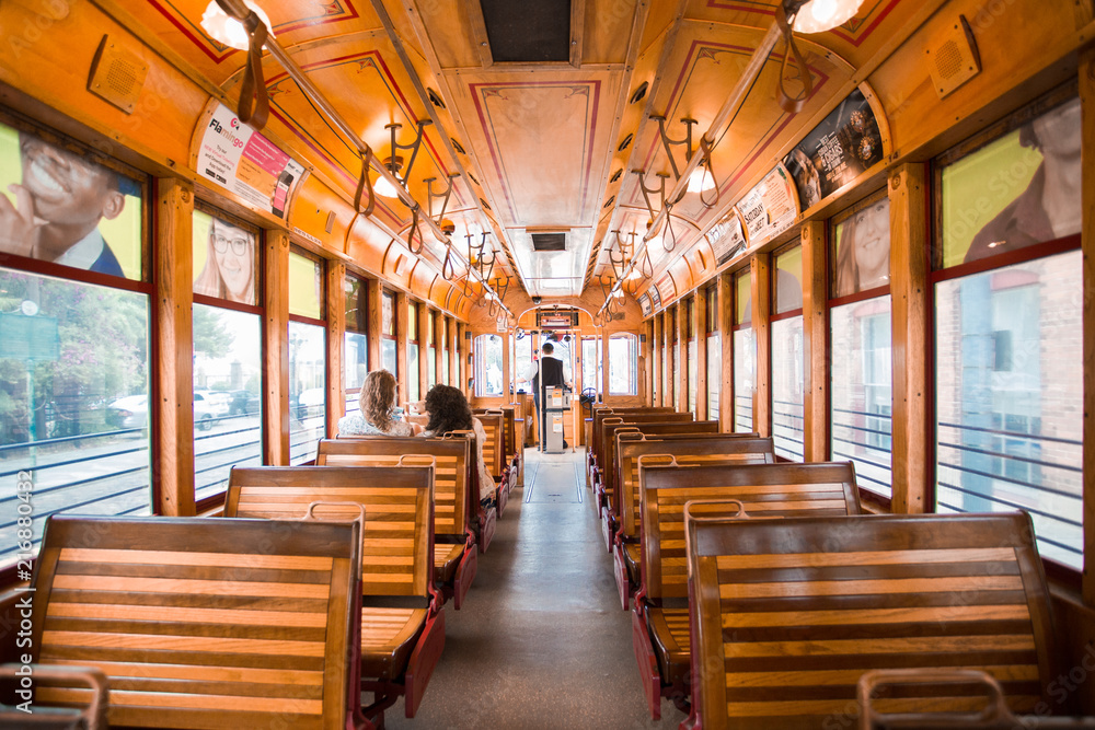 interior of an old tram car
