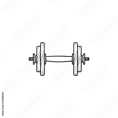 Dumbbell for gym hand drawn outline doodle icon. Muscle lifting, fitness dumbbell, gym equipment concept. Vector sketch illustration for print, web, mobile and infographics on white background.