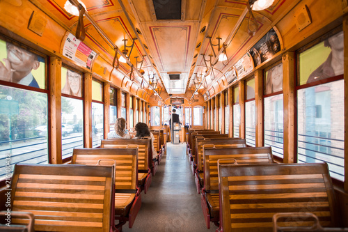 interior of an old tram car