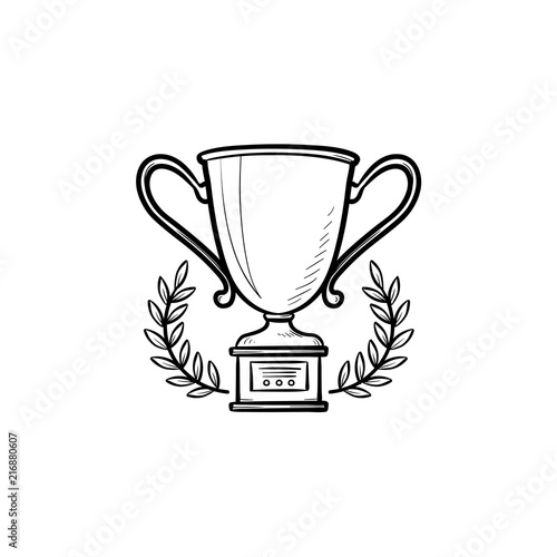 Trophy cup with laurel wreath hand drawn outline doodle icon