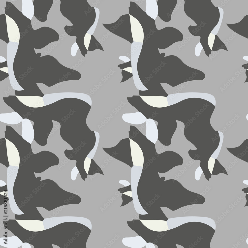 UFO military camouflage seamless pattern in beige and different shades of grey color UFO military camouflage seamless pattern in beige and different shades of grey color