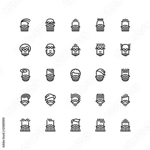 Twenty five  icons of male haircuts, beard, mustaches isolated on white background. Emoji and avatars flat style set.