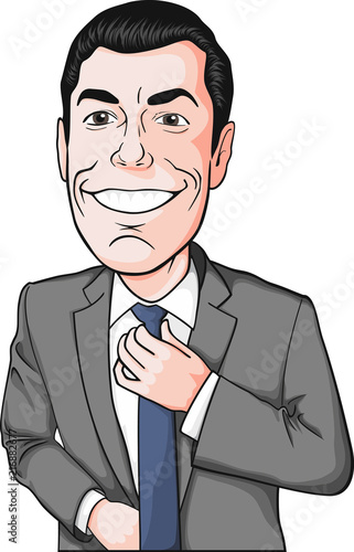 A man in a suit straightens a tie