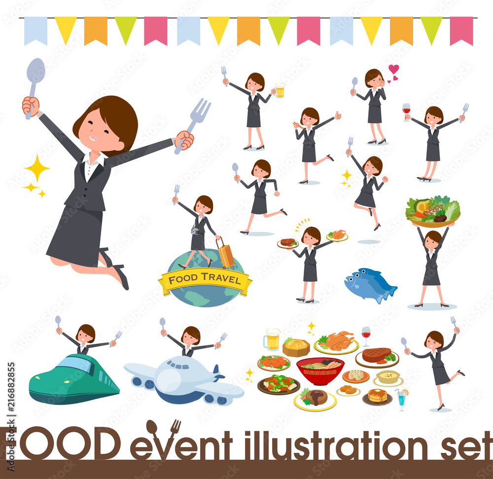 Fototapeta premium flat type Gray suit business women_food festival