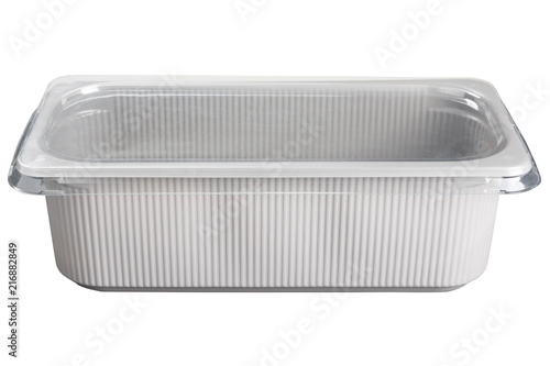 white plastic tray for ice cream or for another meal, on white background, isolate