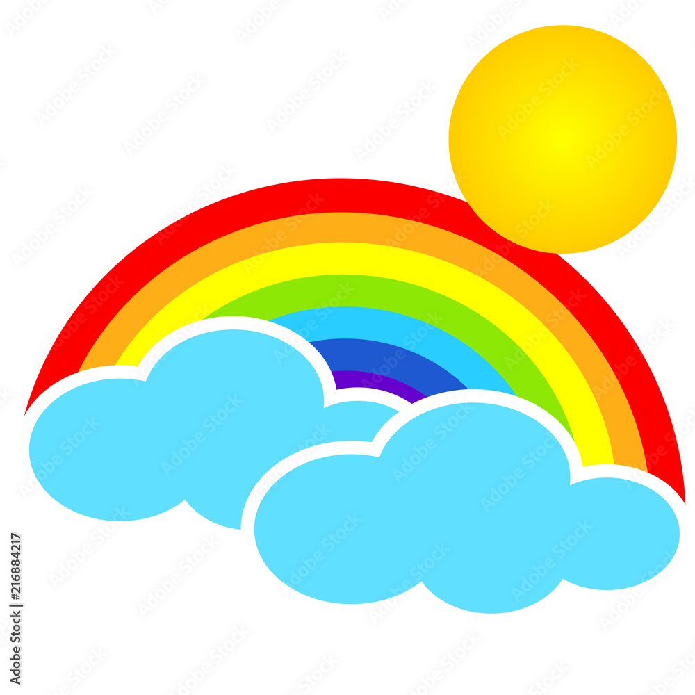 Cloud with sun and rainbow. Vector weather icon or background. Cloud with sun and rainbow. Vector weather icon or background.