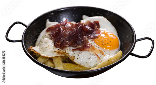 Wallpaper Mural Plate with fried  eggs with Jabugo ham at white background Torontodigital.ca