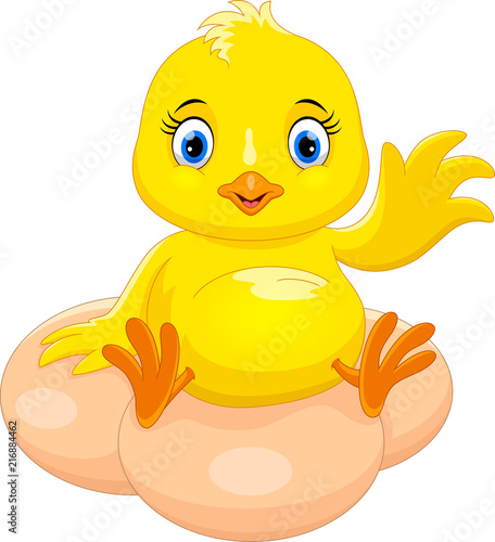 Cute chick cartoon waving