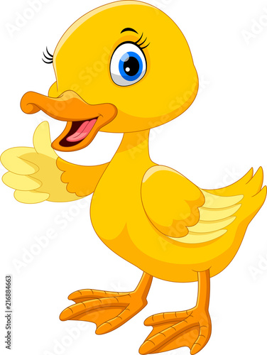 Cute duck cartoon thumb up.