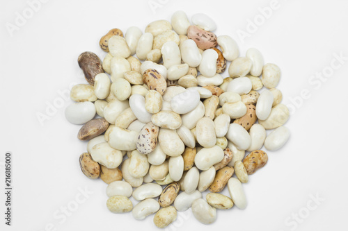 Dried bean seeds on a white background. 