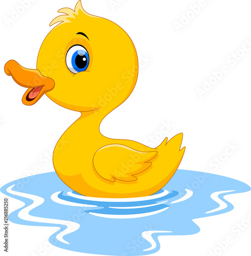 Cute cartoon duck swimming