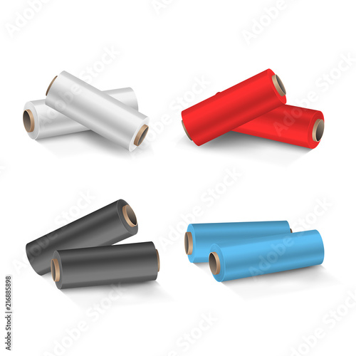 Realistic Detailed 3d Wrapping Plastic Stretch Film Color Set. Vector