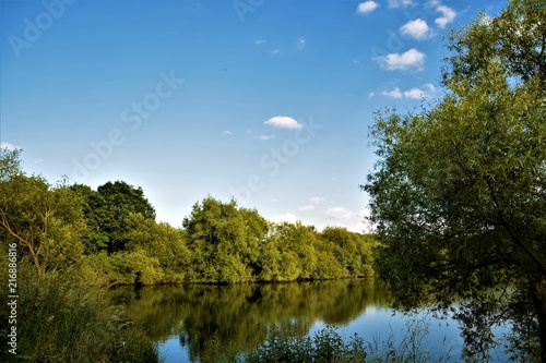 Lake view with clouds reflections in a sunny day