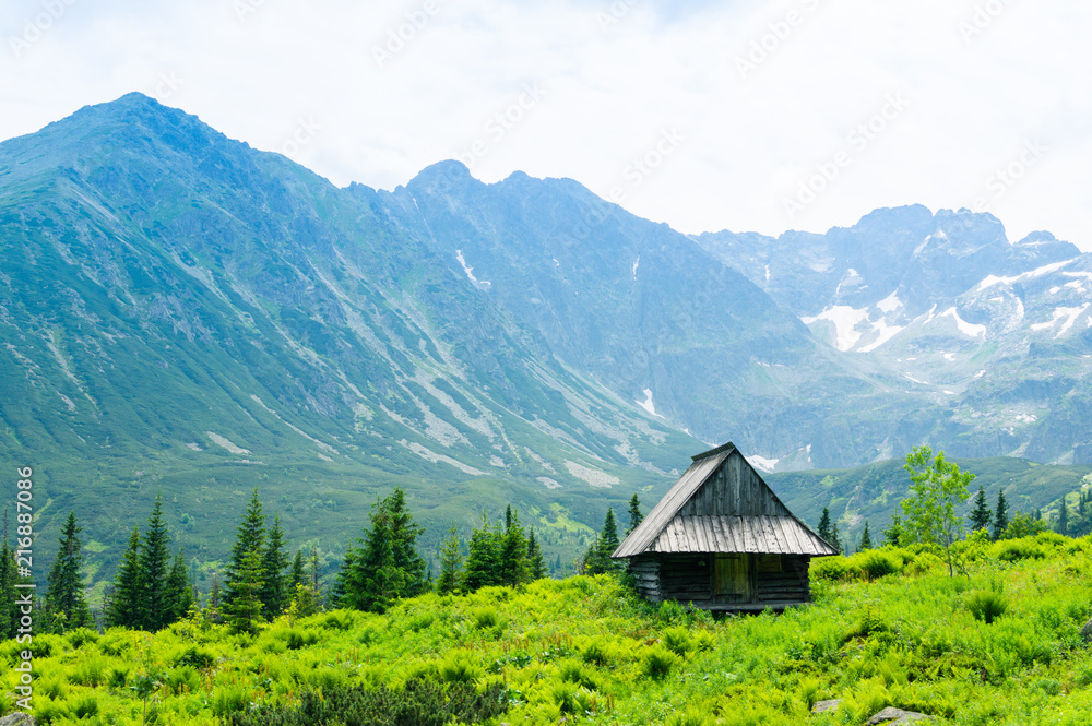 Hut in mountains. National park in Poland.