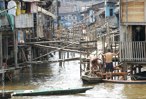The slums of Belen village in Iquitos, Peru in the Amazon rainforest. photo