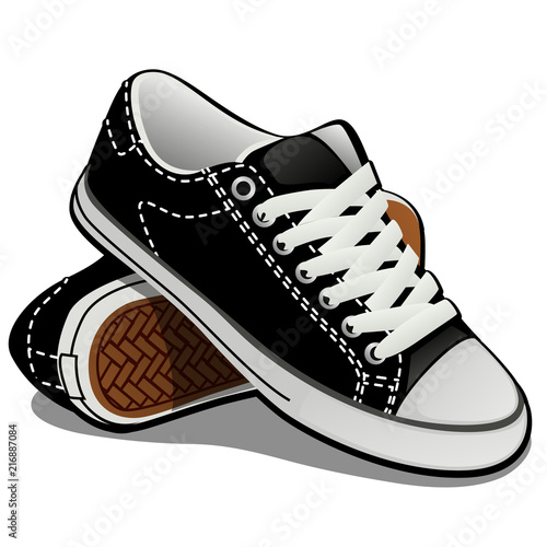 A pair of sneakers with white laces isolated on white background. Classic sports shoes. Vector illustration.