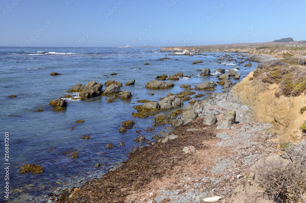 rocky shores of Pacific ocean nearby to Piedras Blancas point San Luis Obispo county, California, USA