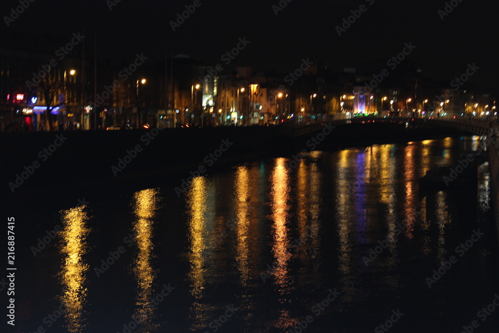 Dublin city lights at night, ireland