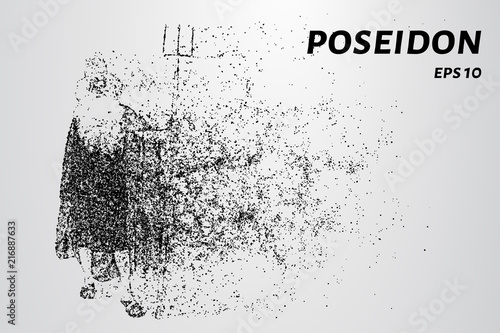 Poseidon of particles. Poseidon is made up of dots and circles.