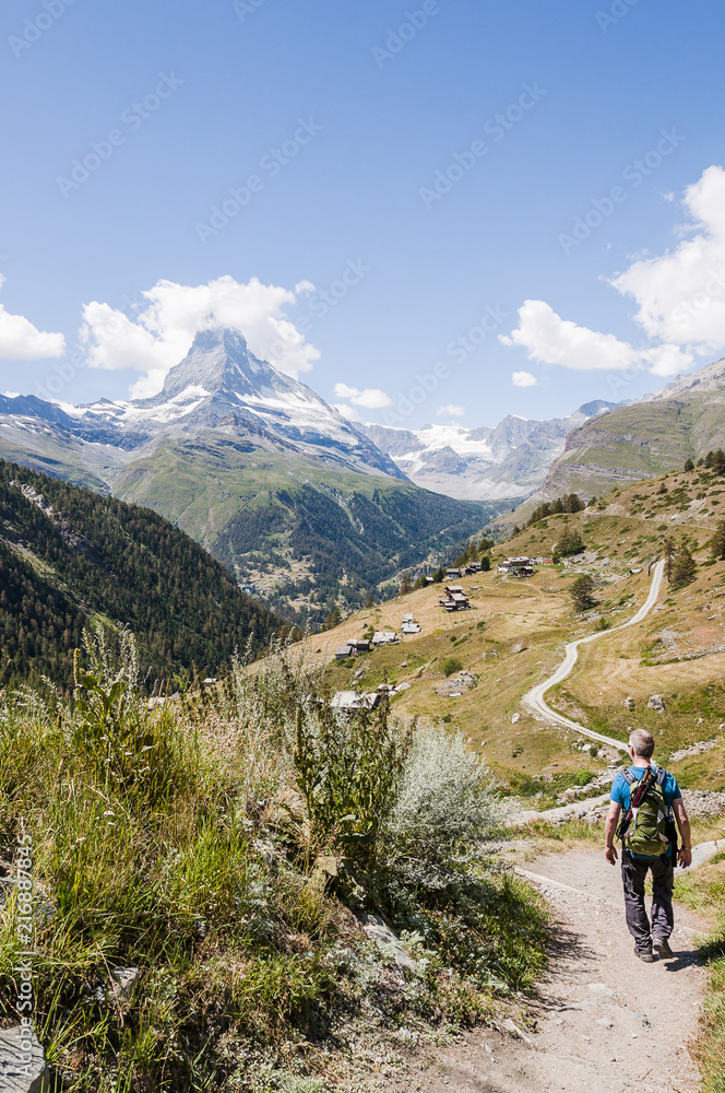 Zermatt, Findeln, Findelschlucht, Sunnegga, Wanderweg, Matterhorn, Alpen, Wanderer, Wallis, Walliser Berge, Bergwiesen, Alpenblumen, Sommer, Schweiz