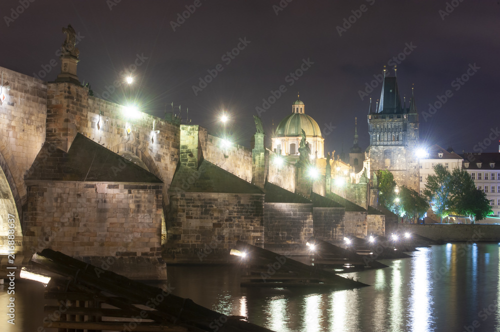 Prague from Charles Bridge at night