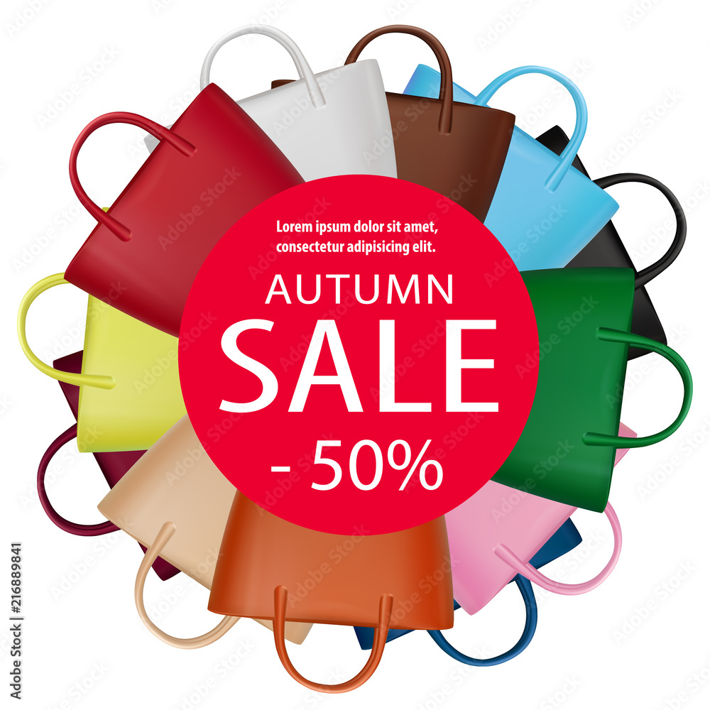 Women bags sale banner. Trendy fashion accessories vector poster. Fall  season fashion. Handbags. Autumn discount illustration for shopping or lady  fashion design. Stock Vector | Adobe Stock