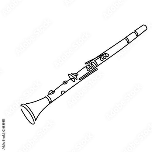 Clarinet line art drawing on white. vector illustration