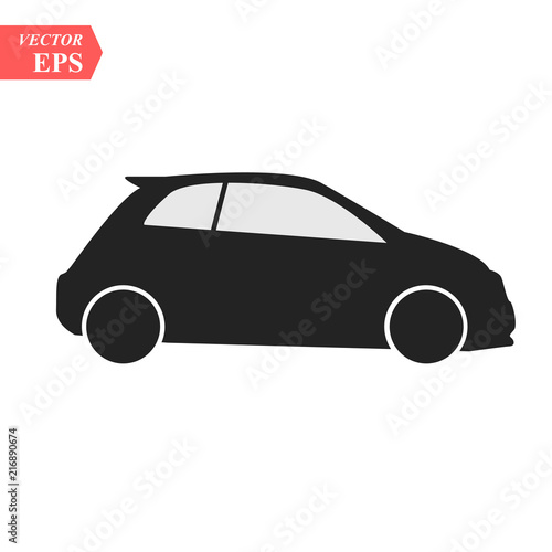 Simple Car Icon Vector. Flat Hatchback symbol. Perfect Black pictogram illustration on white background.