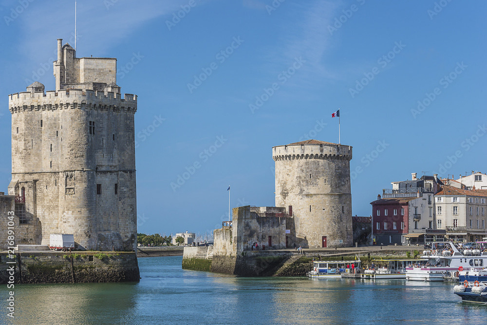 Beautiful view of old port in La Rochelle on sunny day