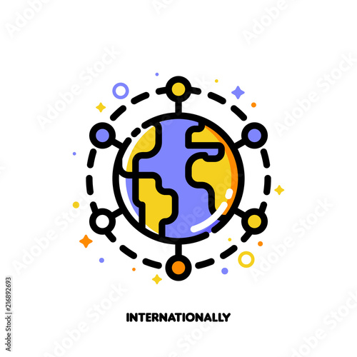 Icon of globe for international financial markets concept. Flat filled outline style. Pixel perfect 64x64. Editable stroke