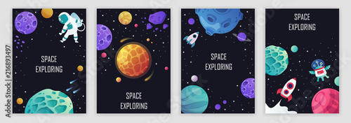 Fototapeta Naklejka Na Ścianę i Meble -  set of banner templates. science. universe. space. space trip. design. vector illustration