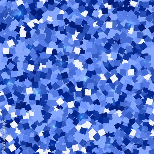Glitter seamless texture. Admirable blue particles. Endless pattern made of sparkling squares. Uniqu